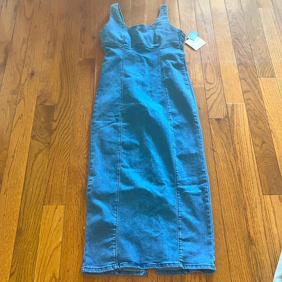 Denim Jean Jumper Dress overall Scoop Neck Zip Back NEW 90s Y2K Cottagecore Maxi - Picture 4 of 7